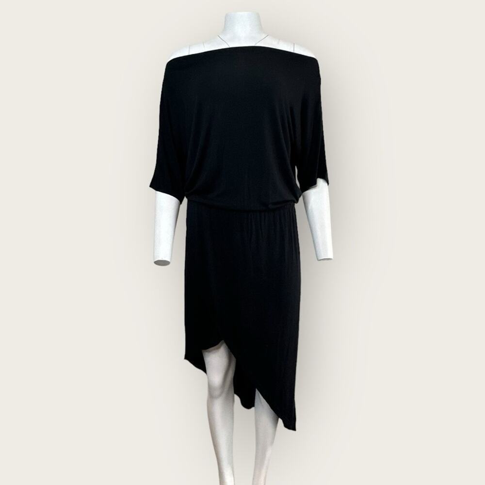 NWT | Krisa | Off-Shoulder Asymmetrical Midi Dress | Black | Large